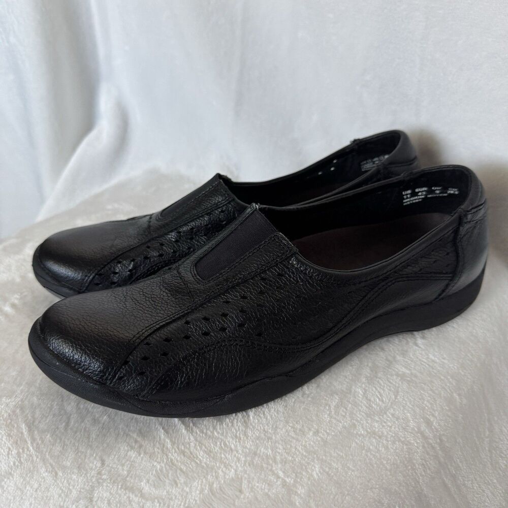 Hush Puppies 100% Relax Black Leather Slip On Loafers Comfort Shoes Women 11M